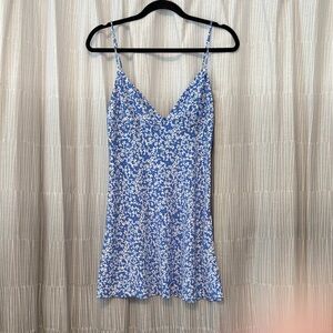 Zara Blue and White Floral Mini Slip Dress